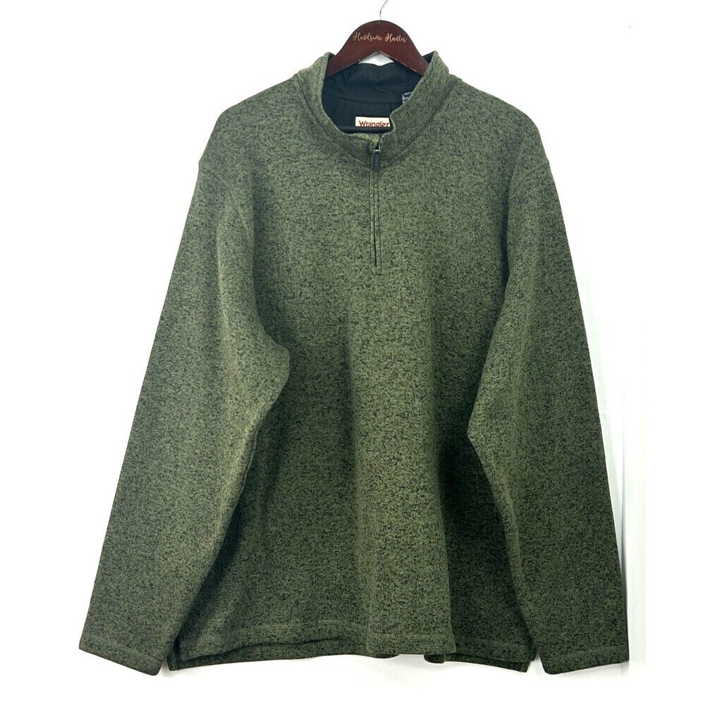 Wrangler Authentic Quarter Zip Sweater Olive Fleece Men 2XL Long Sleeve Pullover